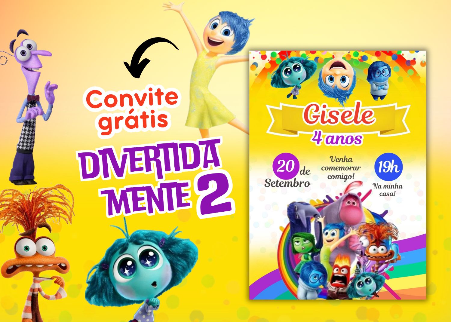 Convite de aniversário divertidamente 2 no Canva